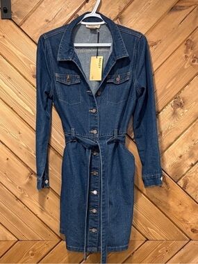 NWT Bailey 44 Dark Blue Denim Button-Front Midi Dress Medium